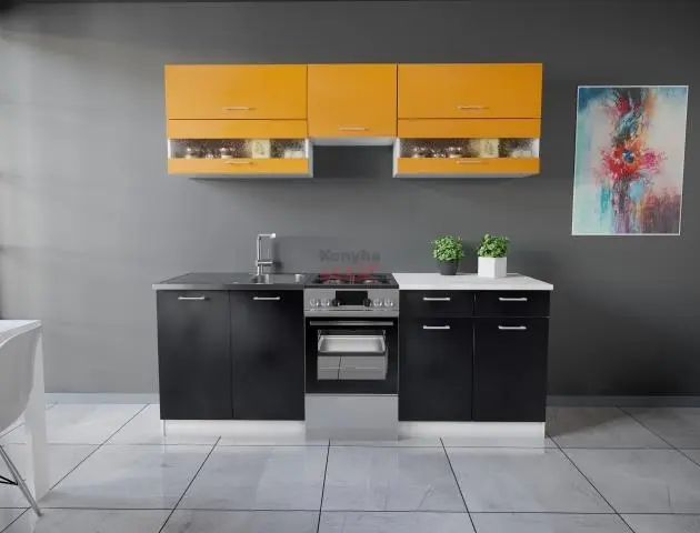 MAX Fekete-Narancssárga Konyhabútor 210 cm